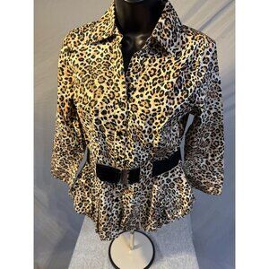 Harve Benard Cheetah Print Belted Blouse Top Stretch Womens Small S Mobwife Vibe